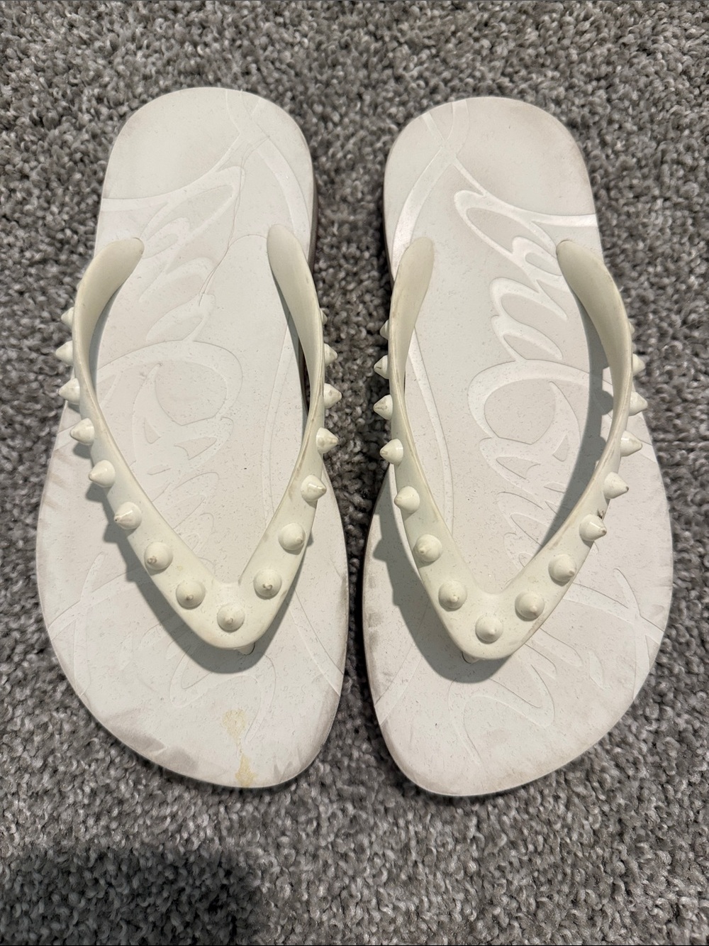 Christian Louboutin White Studded Flip Flop Sandals